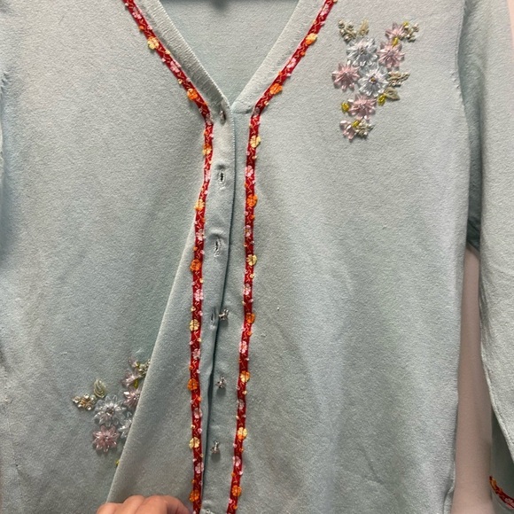 Charlotte Large women’s smaller turquoise cardigan w diamond buttons - Picture 9 of 9